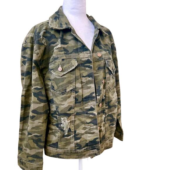 Camo Military Denim Canvas Utility Jacket Grunge Coat Women Size Large/XL USA - Picture 3 of 9